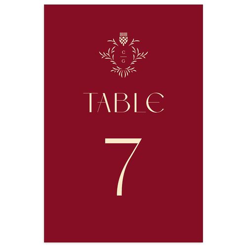 Tartan Crest Table Numbers Garnet Signature