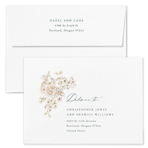 Luxury Floral Rehearsal Dinner Invitation Envelopes White Dark Emerald Both Recipient and Return Addresses Signature Standard