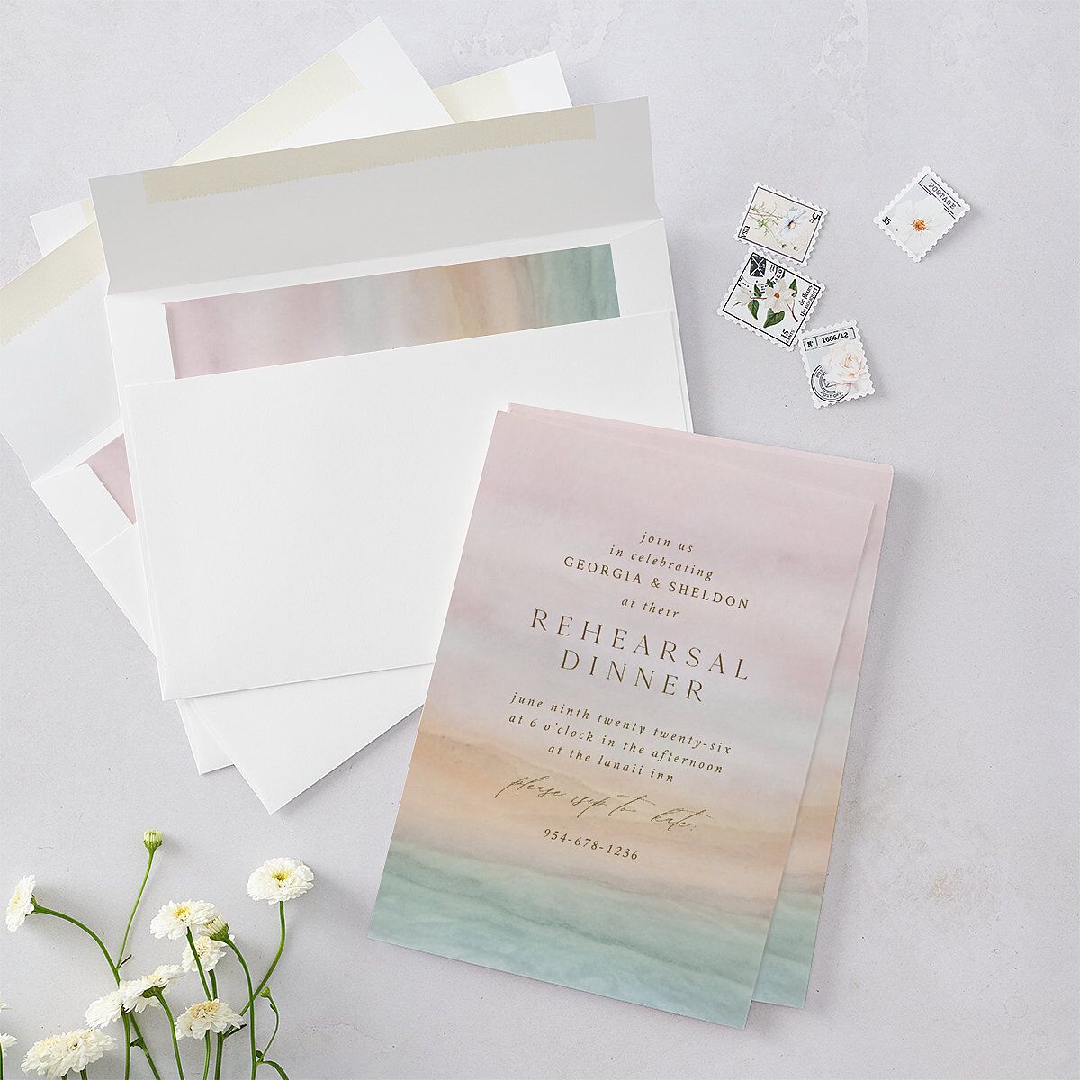 Ethereal Sunset Rehearsal Dinner Invitations — view 5