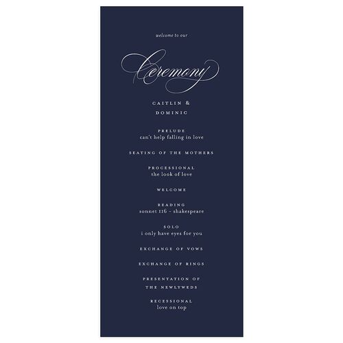 Classic Flourish Wedding Programs Navy Signature