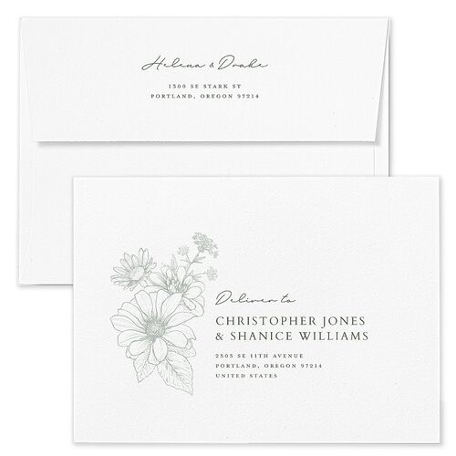 Rustic Botanical Wedding Invitation Envelopes Moss Standard Blue Return Address Signature