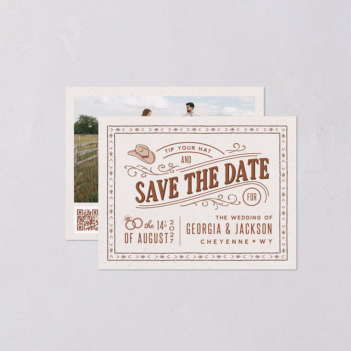 Western I Do BBQ Save the Date Petite Cards Saddle Signature smooth Blank Standard
