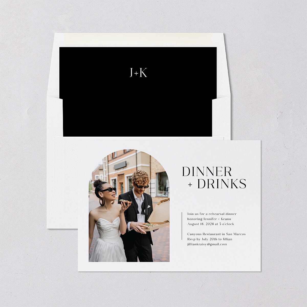 Modern Arch Photo Rehearsal Dinner Invitations Pure White Signature Blank Standard