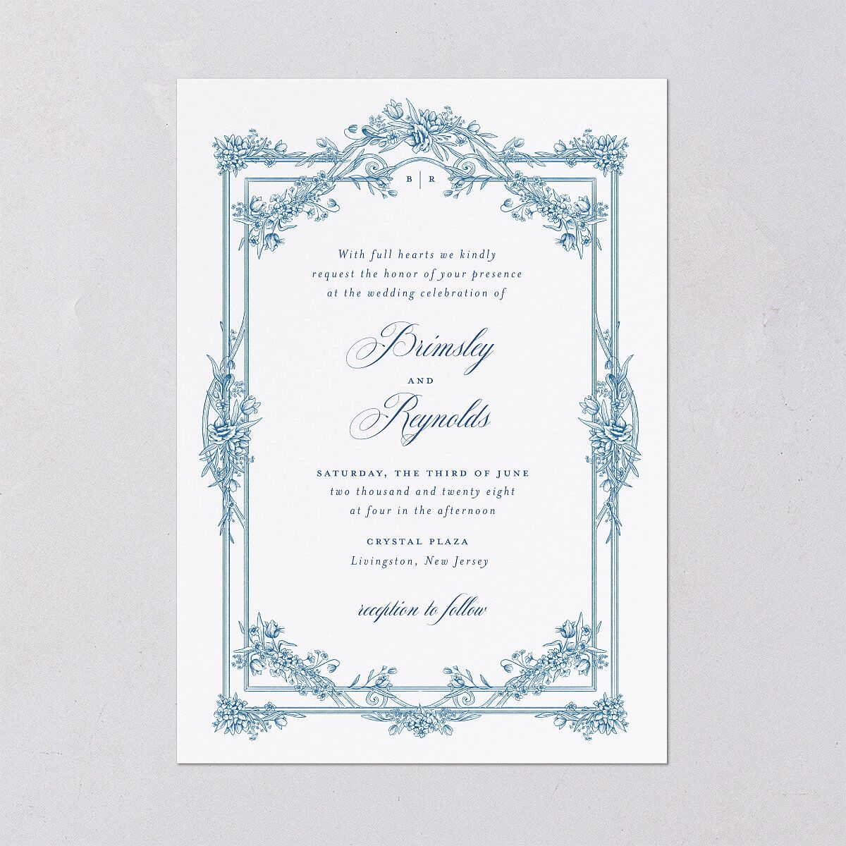Elegant Antique Toile Frame Wedding Invitations by Bridgerton Cruise Signature Blank No Standard
