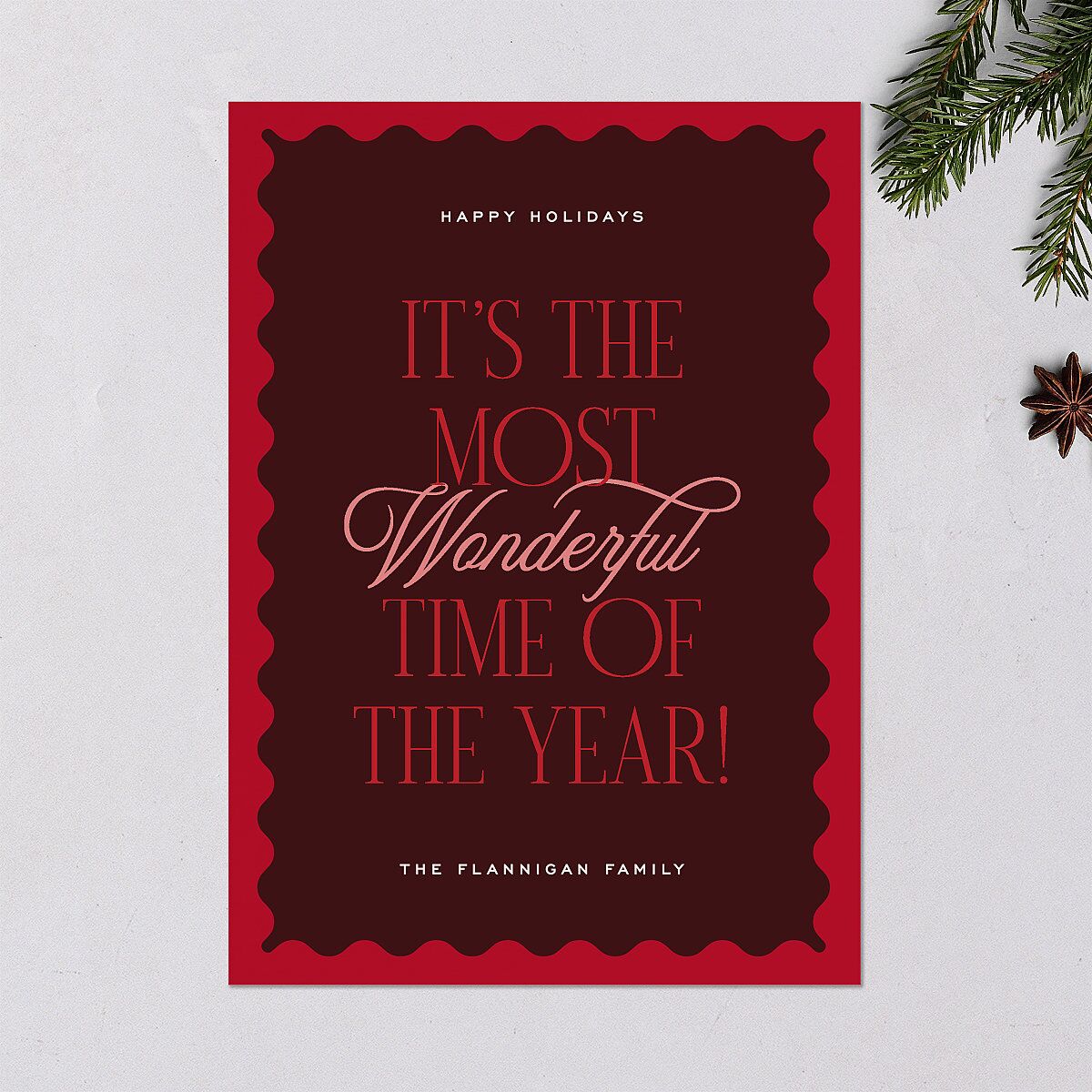 Most Wonderful Greeting Holiday Cards Maroon Signature Blank Standard