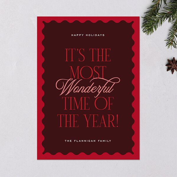 Most Wonderful Greeting Holiday Cards Maroon Signature Blank Standard