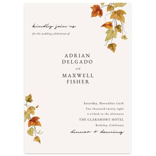 Elegant Ivy Wedding Invitations Champagne Signature Blank No Standard