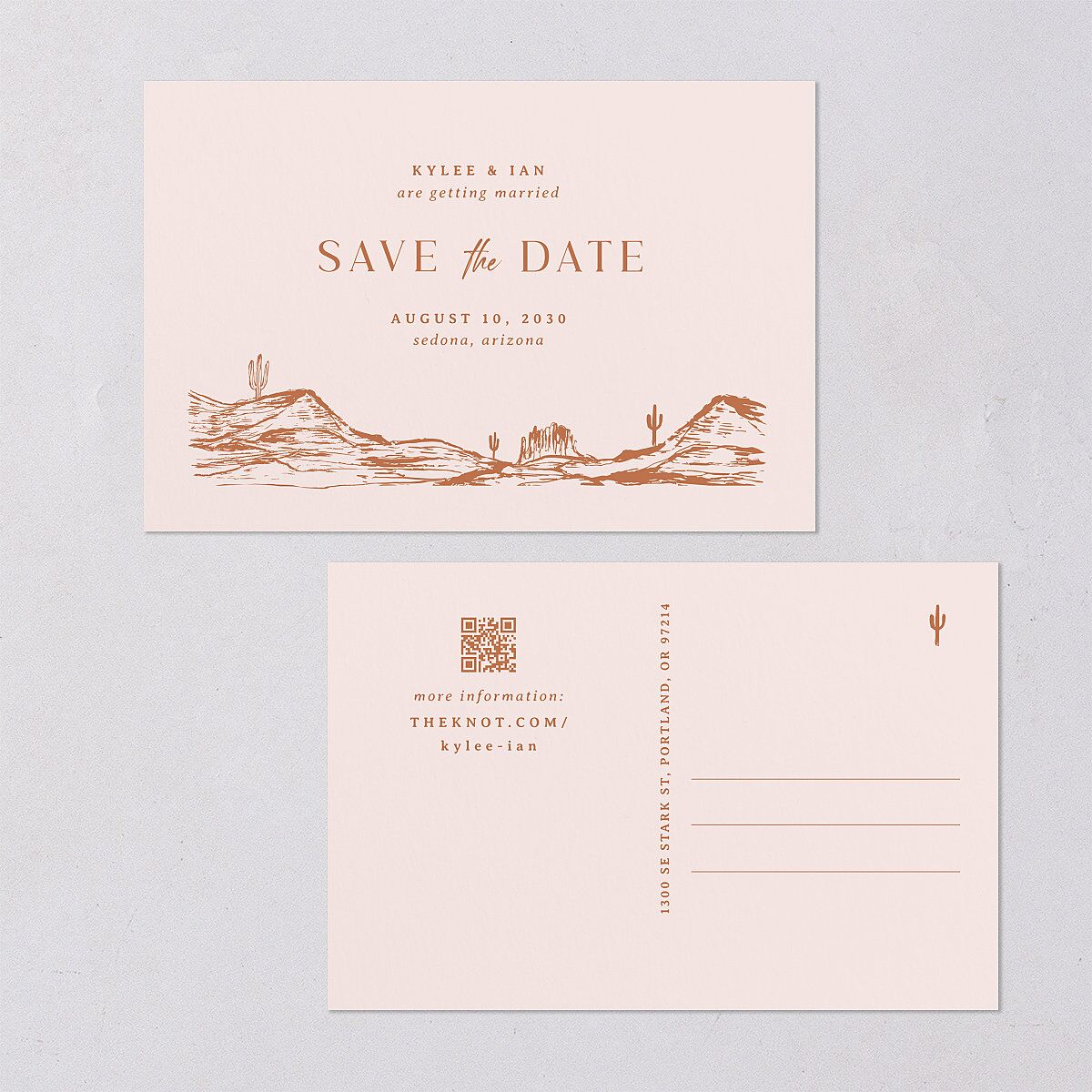 Western Desert Cactus Save the Date Postcards Terracotta