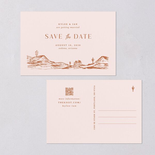 Western Desert Cactus Save the Date Postcards Terracotta