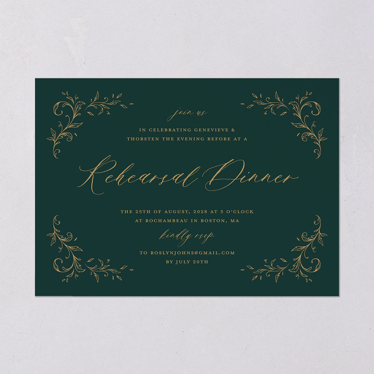 Dark Vintage Fantasy Rehearsal Dinner Invitations Dark Emerald Signature Blank