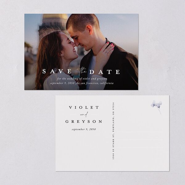 Ethereal Floral Save the Date Postcards Sheer Lilac