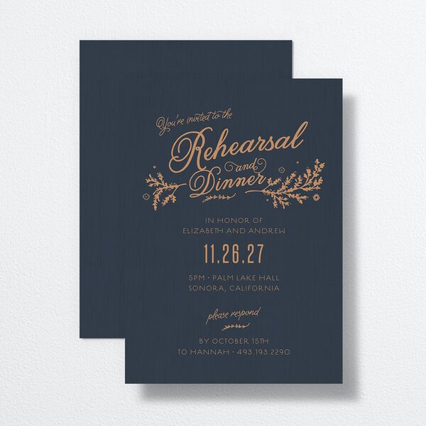 Rustic Chic Rehearsal Dinner Invites front-and-back in Blue