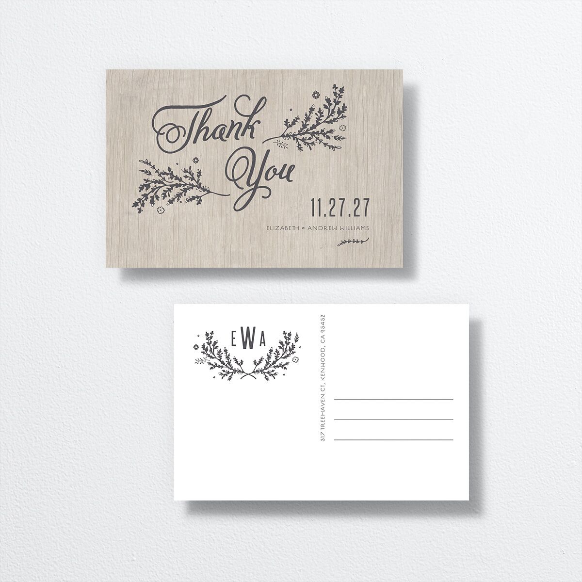 Rustic Chic Thank You Postcards Medieval Grey