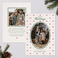 Vintage Bow Pattern Photo Holiday Cards Jewel Green Signature Blank Standard