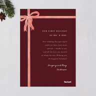 Striped Bow Photo Holiday Cards Ruby Signature Blank Standard Portrait