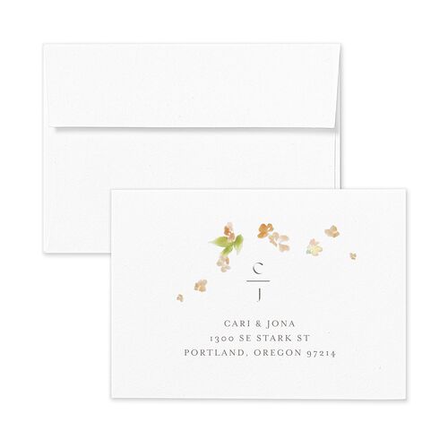 Scattered Blossoms Wedding Response Card Standard Envelopes White Pure White Return Address Signature Standard