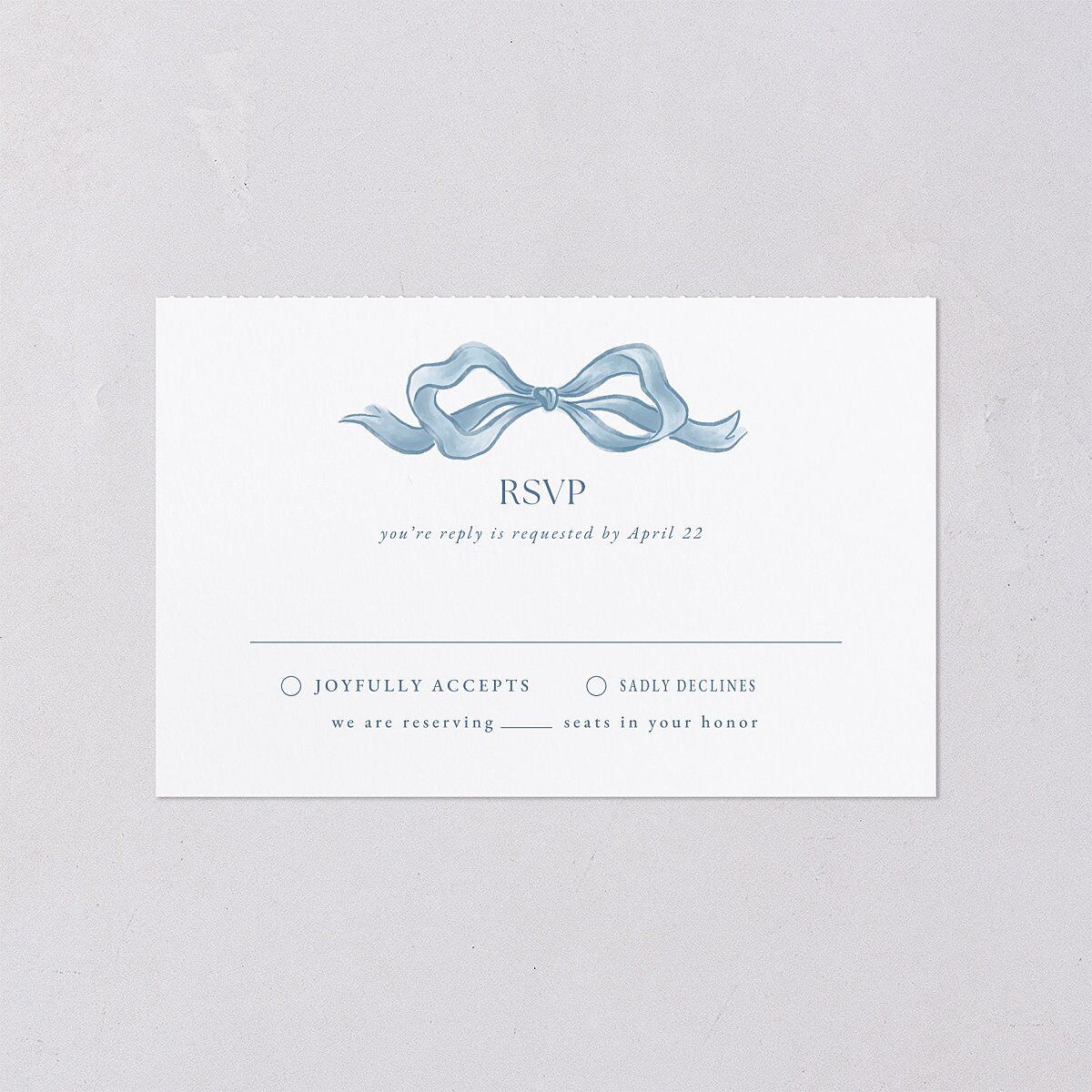 Vintage Bow All-in-One Wedding Invitations Regency Blue Signature Light Both Recipient and Return Addresses No