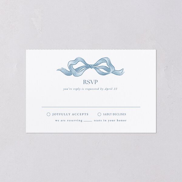 Vintage Bow All-in-One Wedding Invitations Regency Blue Signature Light Both Recipient and Return Addresses No