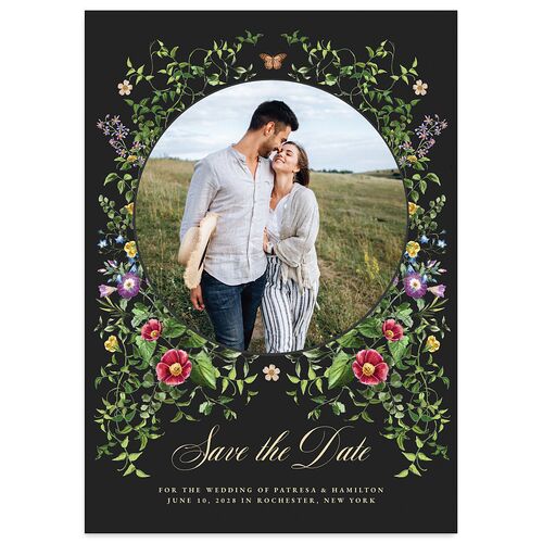 Opulent Garden Save The Date Cards Charcoal Signature smooth Blank No Standard