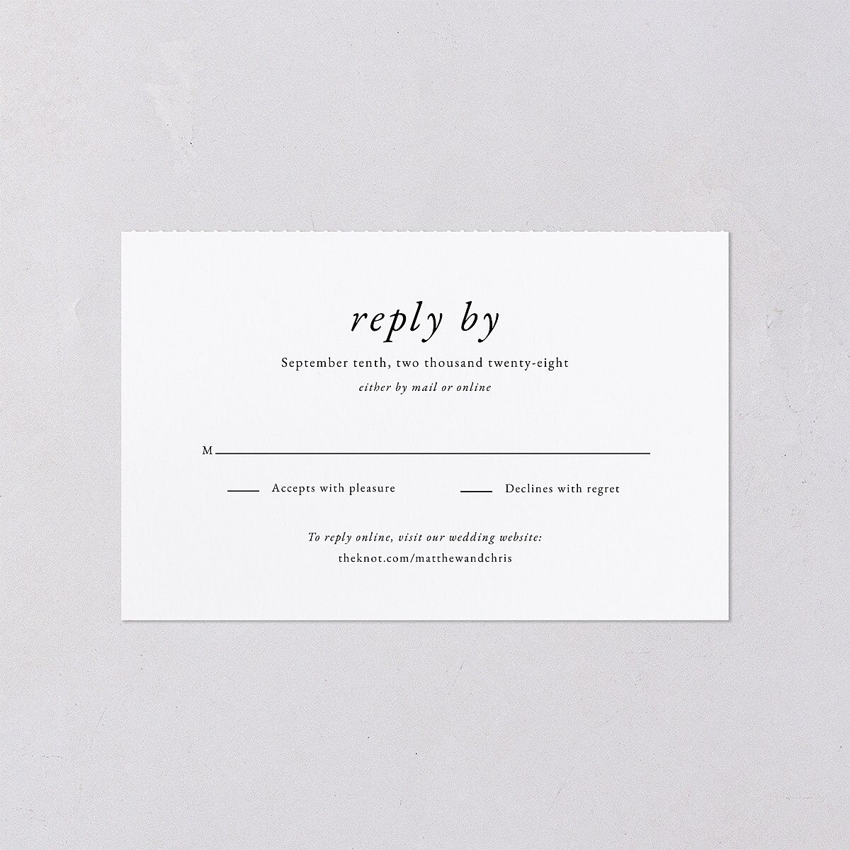 Classically Stated All-in-One Wedding Invitations Pure White No Signature Light Both Recipient and Return Addresses