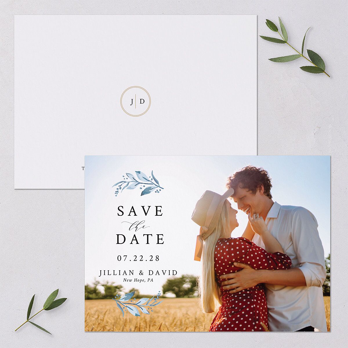 Classic Greenery Save The Date Cards Ocean Signature smooth Blank No Standard