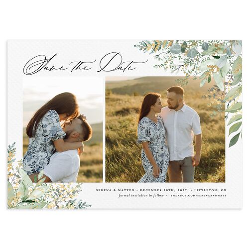 Shining Greenery Save the Date Cards Gold Off-White Signature smooth Blank No Standard
