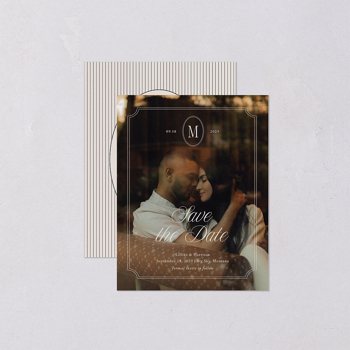 Elegant Oval Monogram Save the Date Petite Cards Sand Signature smooth Blank No Standard