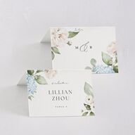 Elegant Peonies and Hydrangeas Place Cards Baby Blue Signature