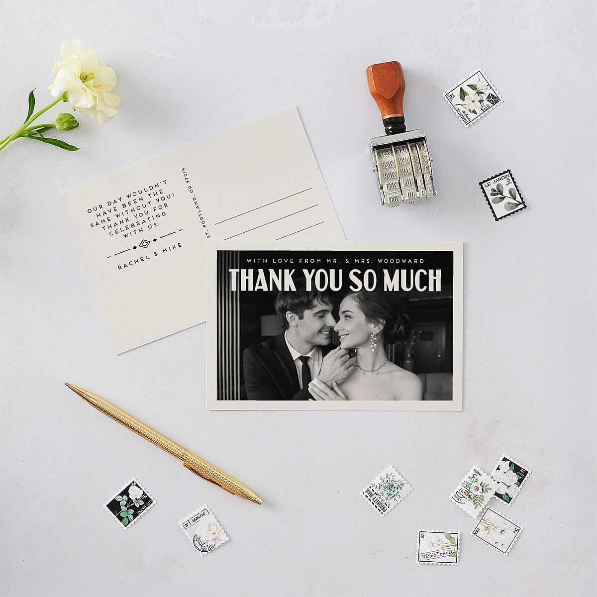 Vintage Art Deco Photo Thank You Postcards Off-White