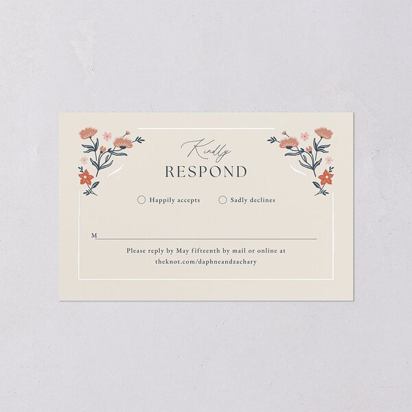Flora Garden Border All-in-One Wedding Invitations Moody Blue Signature Light Both Recipient and Return Addresses No