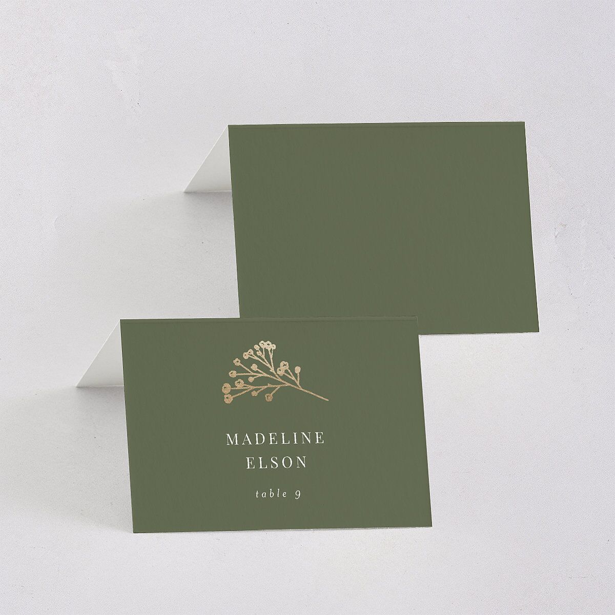 Baby's Breath Place Cards Gold Dark Camo Signature