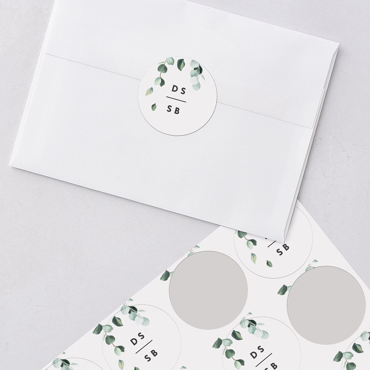 Modern Eucalyptus Wedding Stickers Pure White Circle
