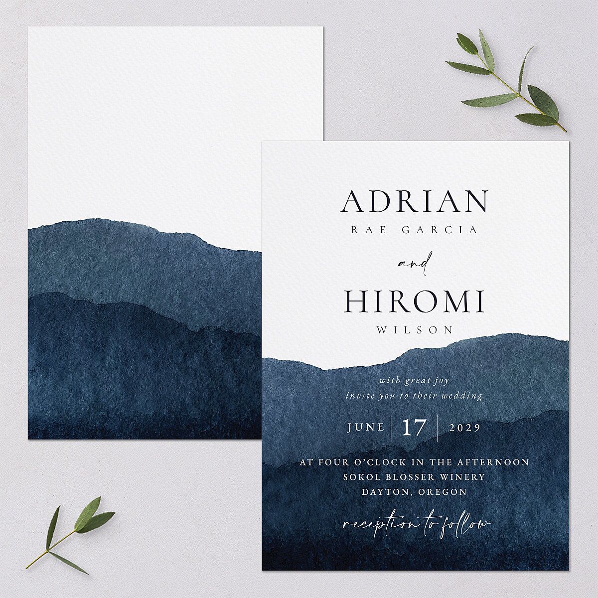 Layered Watercolor Wedding Invitations Navy Signature Blank No