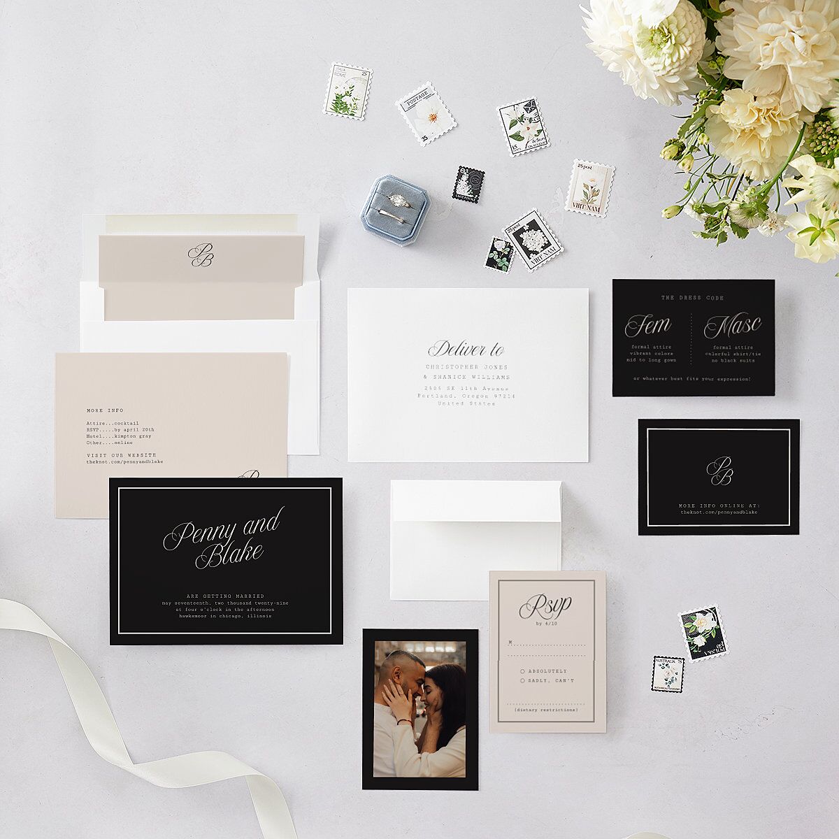 Vintage Script Wedding Invitations Midnight Signature Blank No Standard