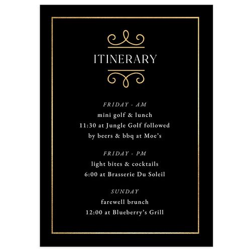 Monogram Flourish Foil Itinerary Cards Midnight Gold Signature Standard