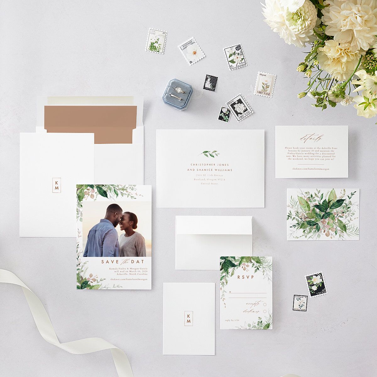 Wild Vines Save The Date Cards Soft Pink Signature smooth Blank No Standard