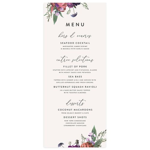 Blooming Botanical Menus Purple Petal Signature