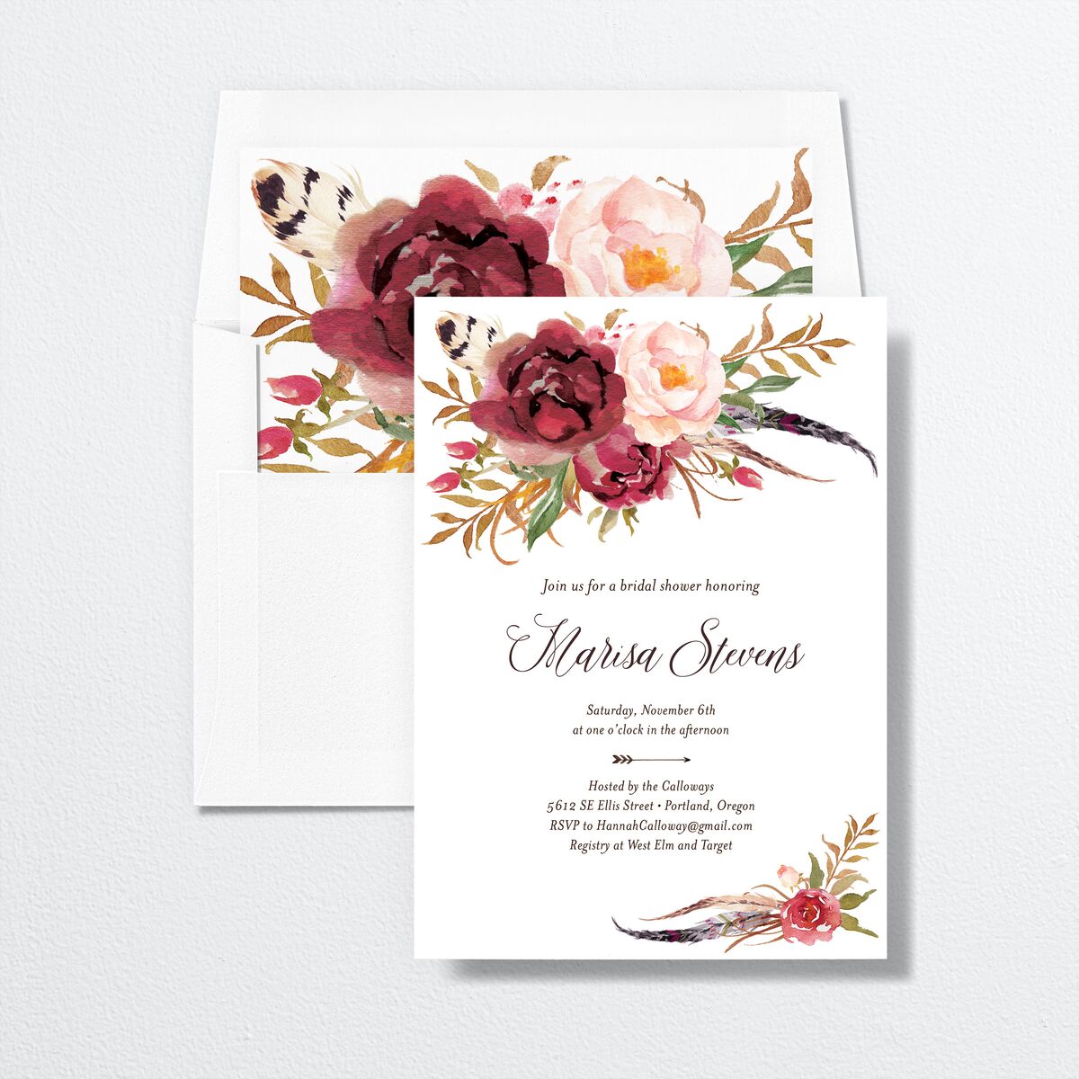 Bohemian Floral Bridal Shower Invitations Merlot Signature