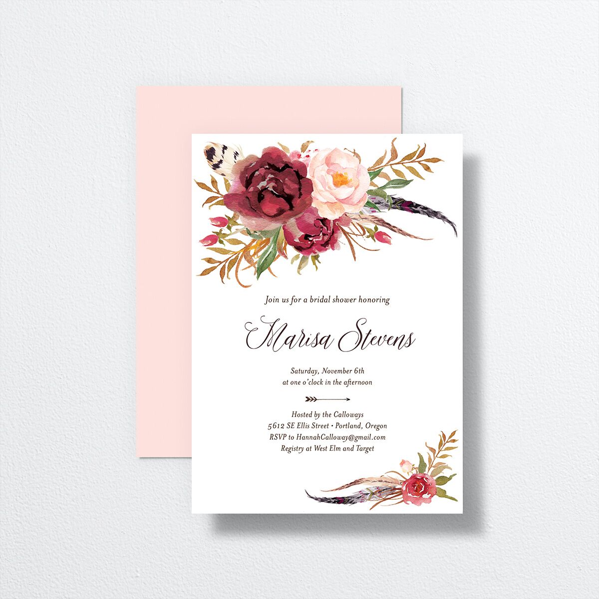 Bohemian Floral Bridal Shower Invitations Merlot Signature