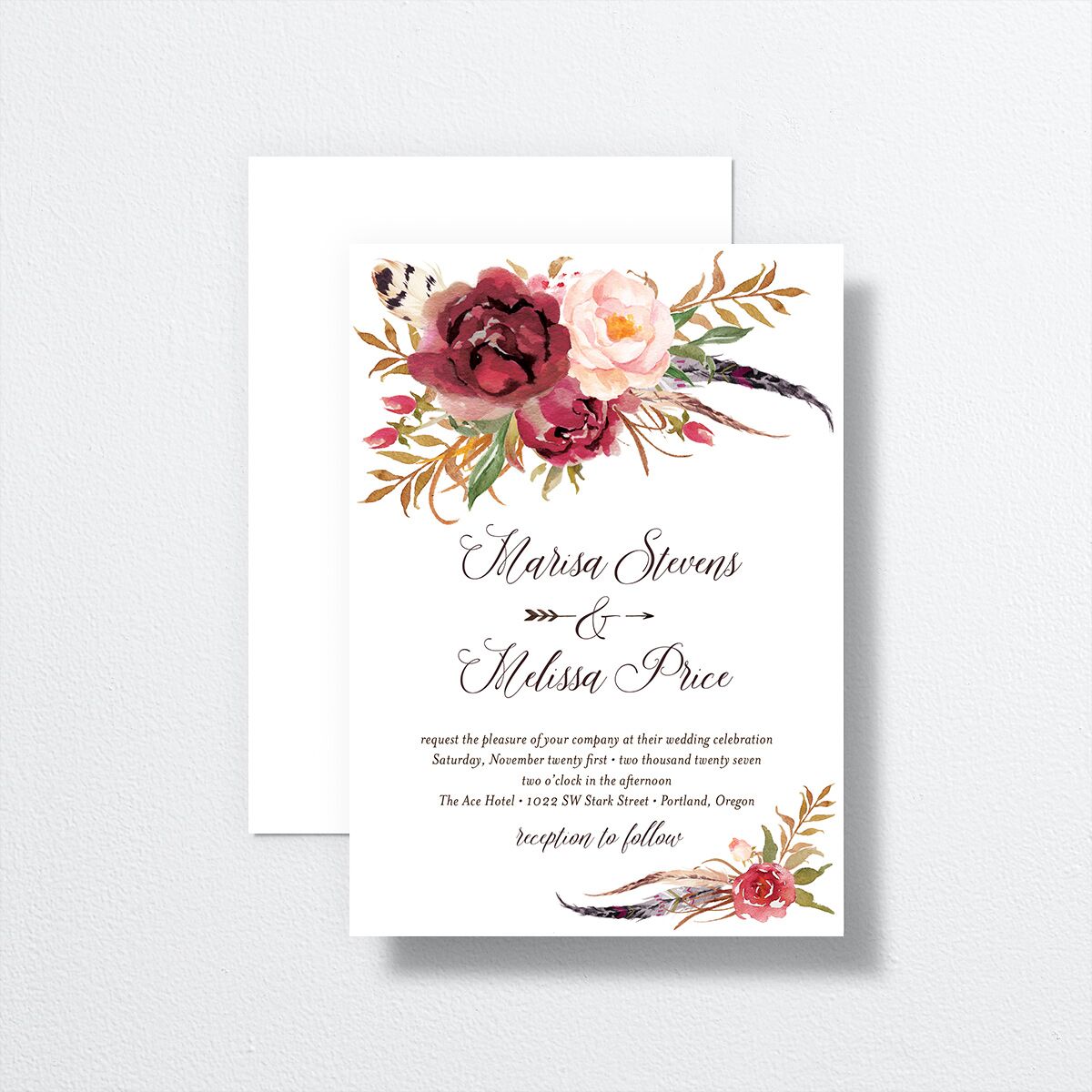Bohemian Floral Wedding Invitations Merlot Signature No