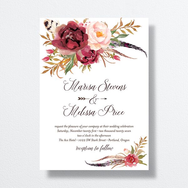 Bohemian Floral Wedding Invitations Merlot Signature No