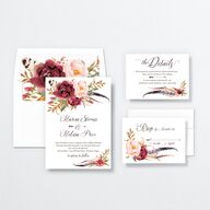 Bohemian Floral Wedding Invitations Merlot Signature No