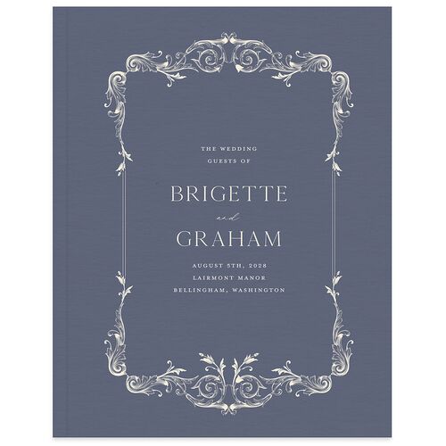Vintage Ornate Frame Wedding Guest Book Moody Blue