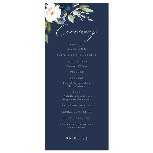Beloved Floral Foil Wedding Programs Rose Gold Moody Blue Signature