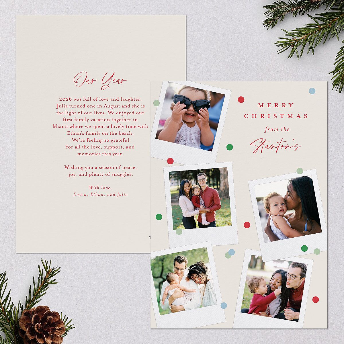 Instant Film Christmas Confetti Holiday Cards Ivory Signature Blank Portrait Standard