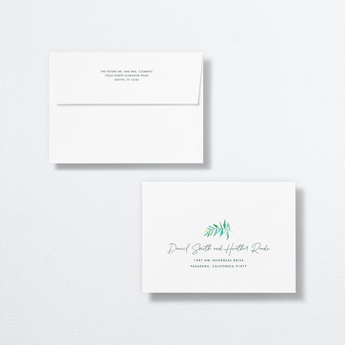 Calligraphic Botanical Thank You Card Envelopes White Charcoal Both Recipient and Return Addresses Signature Standard
