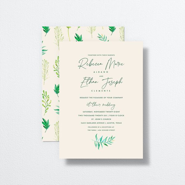 Calligraphic Botanical Wedding Invitations front-and-back