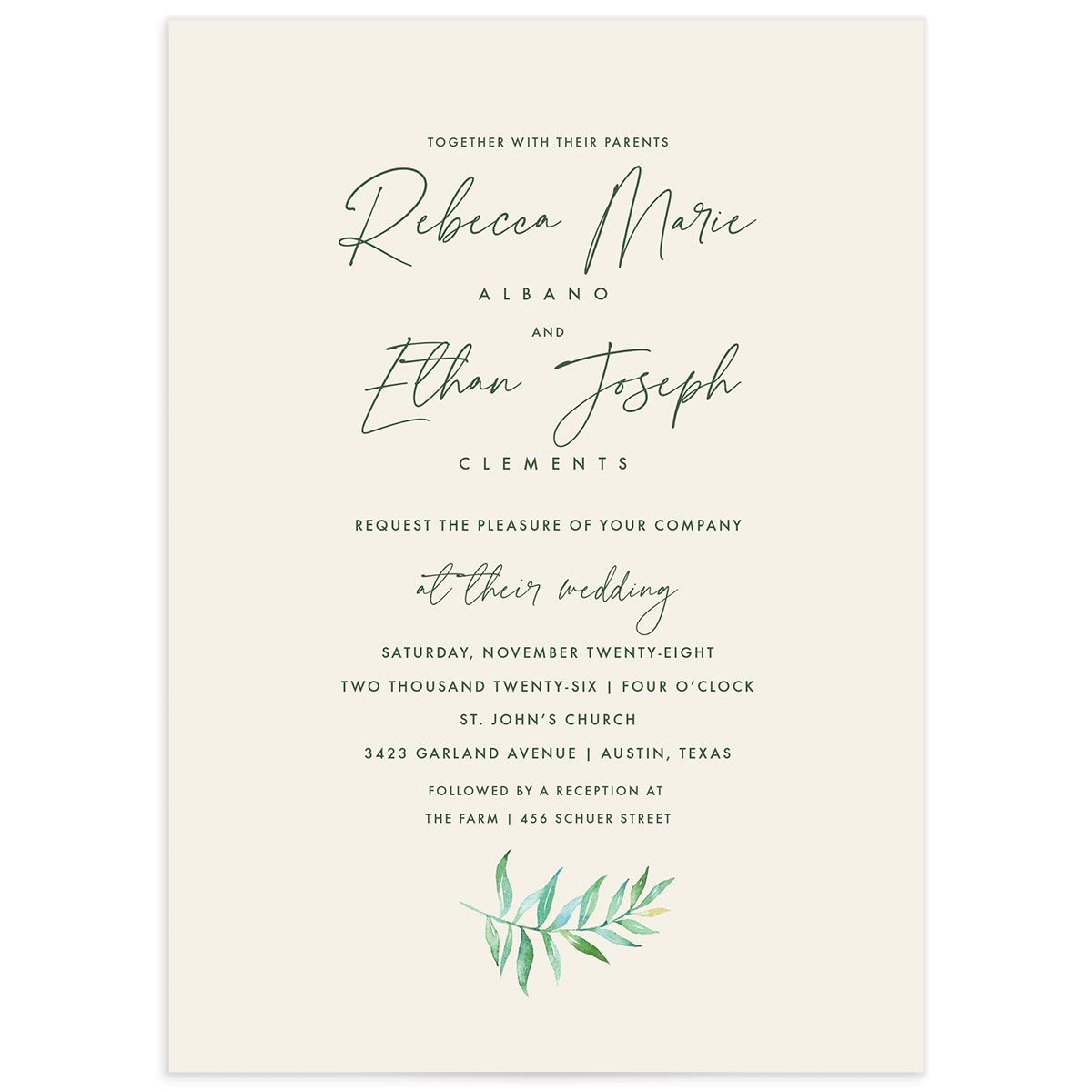 Calligraphic Botanical Wedding Invitations