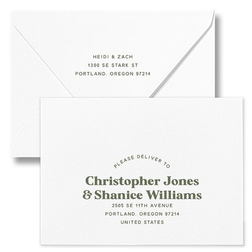 Custom Pet Portrait Rehearsal Dinner Invitation Euro Envelopes White Dark Camo Both Recipient and Return Addresses Luxe Signature