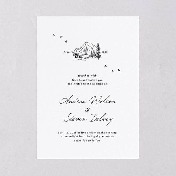 Elegant Mountain Monogram Wedding Invitations Pure White Signature Blank Standard